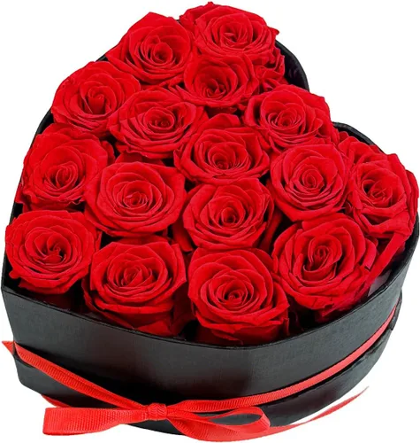 Vista 9 de Rosas preservadas en forma de corazón, flores para siempre (16 rosas azules)