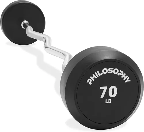 Vista 8 de Philosophy Gym Barra de Mancuerna de Goma Fija, Barra EZ Curl con Peso Precargado para Entrenamiento de Fuerza y Levantamiento de Pesas