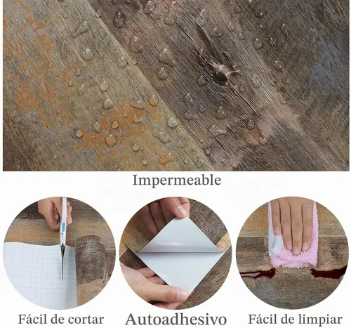 Vista 6 de VaryPaper Papel tapiz de madera rústica despegable y adhesivo de 15.7''x78.7'', papel de contacto de madera marrón para encimeras, impermeable