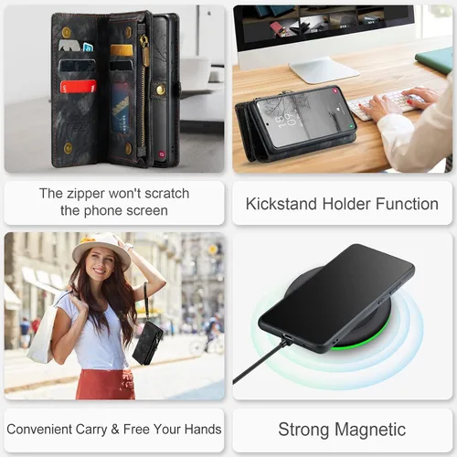 Vista 6 de Asuwish Funda de teléfono para Samsung Galaxy S23 Plus 5G con cremallera, funda desmontable con protector de pantalla de vidrio templado y tarjetero