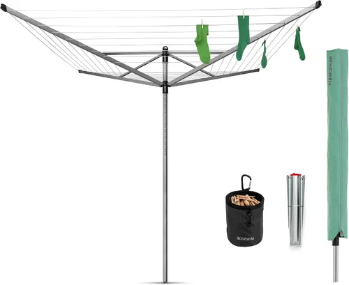 Vista 20 de Brabantia Lift-O-Matic Advance - Tendedero de 4 brazos para exteriores (164 pies / Ø 1.97 pulgadas) de altura ajustable, tendedero plegable + estaca