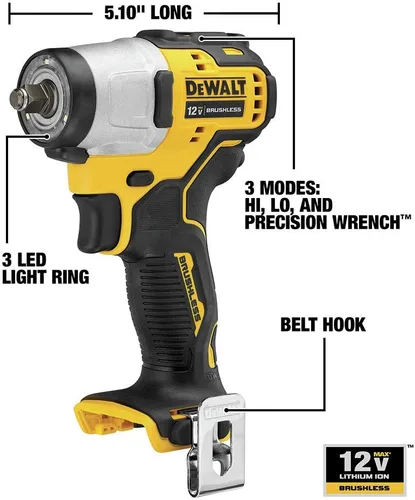 Vista 2 de DEWALT Llave de impacto MAX* de 12 V, inalámbrica, 3/8 pulgadas, solo herramienta (DCF902B)
