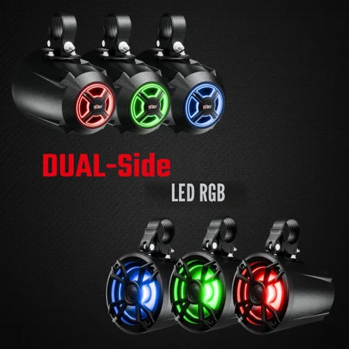 Vista 4 de NOAM NUTV5-S Quad PRO - Kit de sistema estéreo marino ATV/carrito de golf/UTV, con 4 altavoces de torre de luz LED impermeables, subwoofer