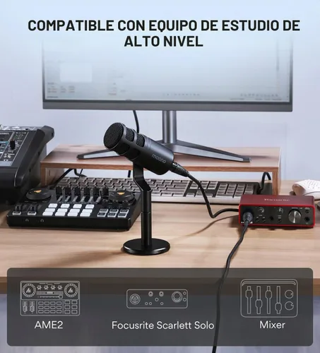 Vista 5 de MAONO Micrófono de podcast XLR, micrófono dinámico de estudio cardioide para grabación vocal, transmisión, voz en off, tecnología de aislamiento