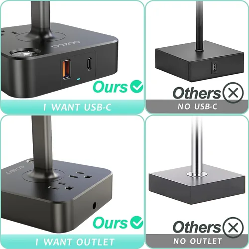 Vista 4 de cozoo Lámpara de mesa de noche con 3 niveles de brillo, lámpara de mesa regulable con puertos de carga USB C+A, 2 salidas de CA, lámpara de mesita