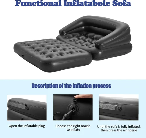 Vista 7 de Sofá cama plegable de doble aire, colchón inflable de lujo para piscina, sofá inflable para campamento, piscina, dormitorio, emergencia durante