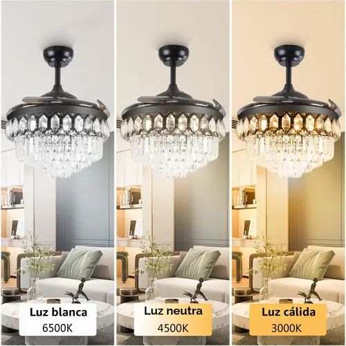 Vista 5 de Ventilador de techo de cristal de 42 pulgadas con cuchillas Negro-2