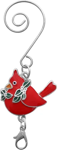 Vista 6 de Cardinals - Ganchos para adornos con gancho en S y pinza de langosta – Juego de 10 – Cardenales con hojas de acebo – Accesorios de Navidad
