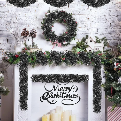 Vista 6 de Guirnalda de Oropel de Navidad de 70 Pies, Guirnalda de Oropel Metálico Retorcido con Purpurina, Decoraciones Colgantes para Árbol de Navidad