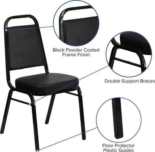 Vista 4 de EMMA + OLIVER Silla de banquete con respaldo trapezoidal, vinilo negro/marco negro 2.5" Seat