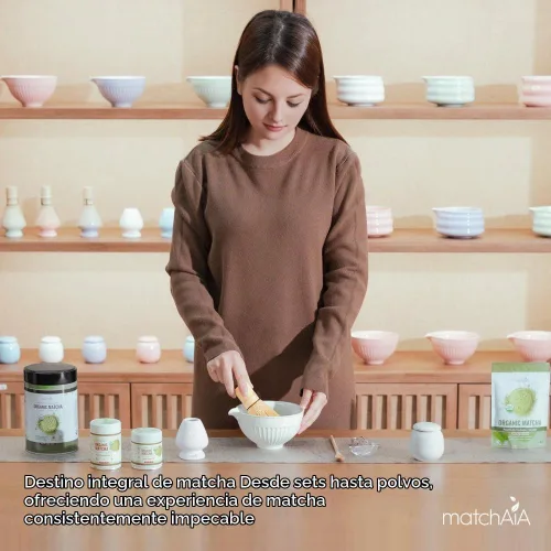 Vista 9 de MatchAiA Juego de batidor de matcha, cuenco de cerámica, batidor de bambú con soporte, tamiz, cuchara Schima, soporte para cuchara y toalla de té