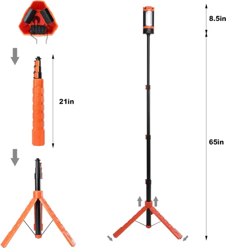 Vista 3 de Luces de campamento, linterna LED recargable portátil con 5 modos de iluminación, luz telescópica con luz de trabajo trípode, linterna desmontable