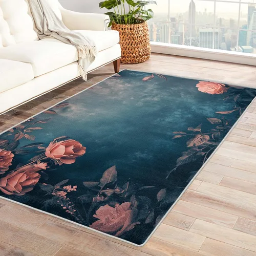 Vista 11 de Alfombra floral negra y dorada para entrada, dormitorio, cocina, 2 x 3 pulgadas, diseño de flor de cerezo de 2 x 3 pies, alfombra pequeña con diseño
