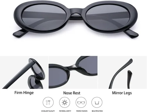 Vista 5 de knliwkm 2 pares de lentes de sol retro ovalados para mujeres y hombres, cara pequeña de los años 90, Y2K, lentes vintage delgados