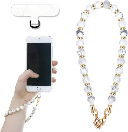 Vista 9 de VICHUNHO Correa de muñeca con cuentas de mármol para teléfono, cordón para celular con pestaña de sujeción, pulsera de muñeca manos libres