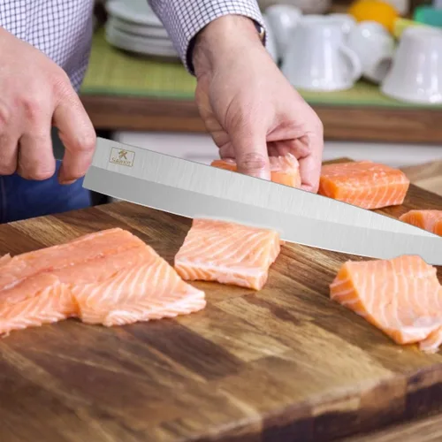 Vista 6 de Cuchillo sashimi de 8 pulgadas, cuchillo de sushi de un solo bisel para uso diestro Japanese Stainless Steel Yanagiba for Fish, Sushi, Boneless