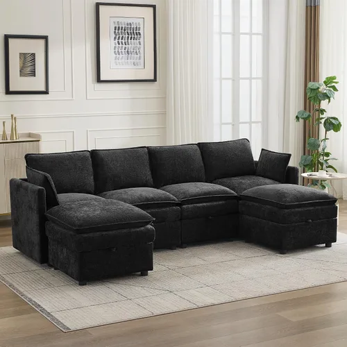 Vista 118 de Otomana cuadrada grande de 27 pulgadas con almacenamiento, reposapiés tapizado moderno con patas antideslizantes para sofá, mesa de café, sala