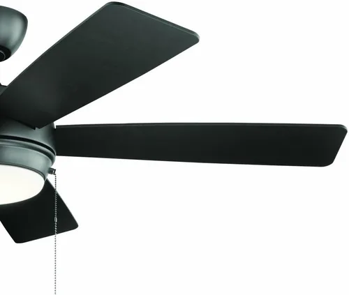 Vista 7 de KICHLER 330174PN Ventilador de techo con 5 aspas plateadas/nogal con luz de 53 vatios, níquel pulido Ventilador de 5 aspas con cristal opal