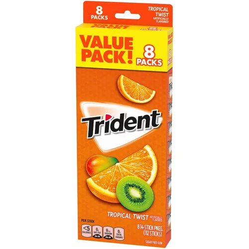 Vista 14 de Trident Tropical Twist - Goma de mascar sin azúcar, 8 paquetes de 14 piezas (112 piezas en total)