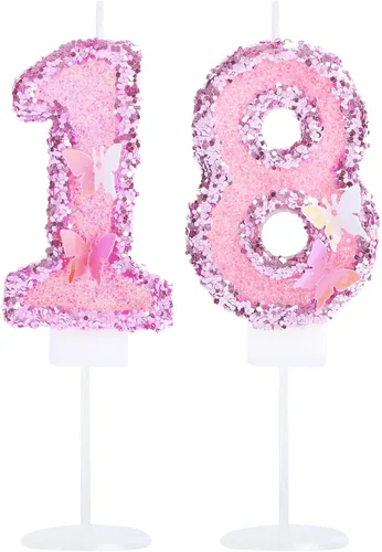 Vista 19 de Decoración de vela 3D con diseño de mariposa rosa número 10