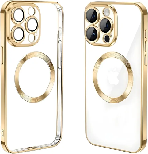 Vista 17 de Funda magnética transparente para iPhone 14 Pro con protector de lente de cámara, funda de protección completa compatible con MagSafe elegante funda