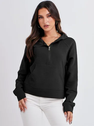Vista 7 de ANRABESS Half Zip Sweatshirts Cropped Hoodies Fleece Womens Quarter Zip Up Pullover Sweaters Fall Outfits 2023 Winter Clothes