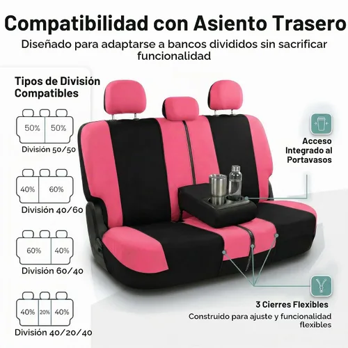 Vista 5 de FH Group FB030217 - Juego de fundas de asiento de tela ligera y transpirable, compatible con bolsa de aire y divisiones. Se adapta a la mayoría