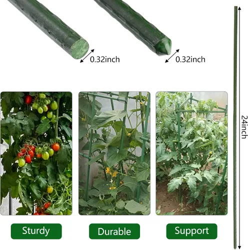 Vista 3 de Estacas para plantas de jardín de 24 pulgadas, 2 pies, soporte de palo de acero para plantas, paquete de 25 estacas de tomate para cultivar plantas