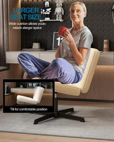 Vista 3 de VIRRMO Silla cruzada sin brazos, cómoda silla de oficina, silla de escritorio, silla de computadora, silla de tocador para dormitorio, sala de Marfil
