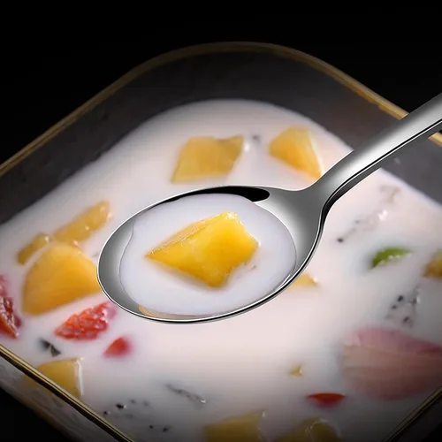 Vista 5 de Cucharas de sopa coreanas, cucharadas de acero inoxidable 18/8 con mango largo de 8 pulgadas, cucharadas de metal asiático, juego de 4 (flores)