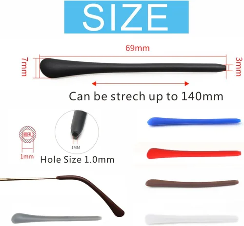 Vista 4 de KECHIO Puntas de silicona antideslizantes para lentes de oreja, reemplazo de tubo para patas de gafas de metal fino, 3 negro/2 marrón