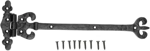 Vista 3 de Bisagra de correa de puerta de hierro forjado negro de 12.5 pulgadas de largo x 4.1 pulgadas de ancho, decorativa, resistente a la corrosión