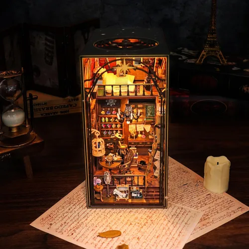Vista 7 de Kit de rincón de libros de bricolaje – Rompecabezas de madera 3D en miniatura con luz LED – Regalo creativo y decoración de estantería