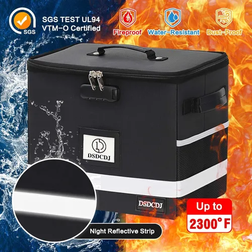 Vista 2 de Caja de documentos ignífuga, organizador de archivos ignífugo con cerradura, caja de archivos portátil con asa, archivador portátil para oficina