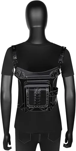 Vista 9 de UIYTR - Bolso retro para mujer, estilo gótico, estilo roco, cintura para mujer, color negro