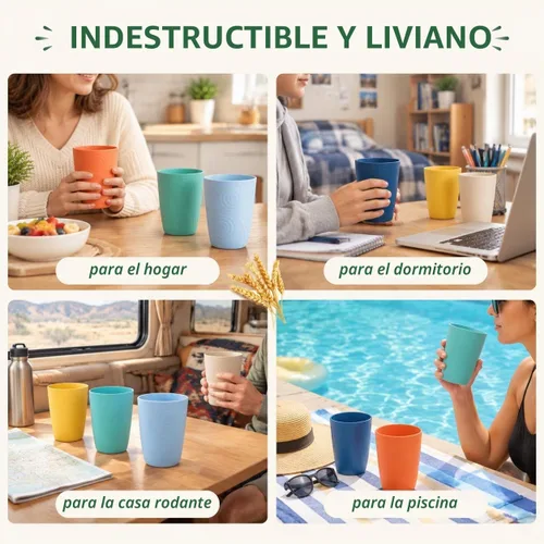 Vista 6 de Vasos de paja de trigo de 16 onzas, vasos de plástico