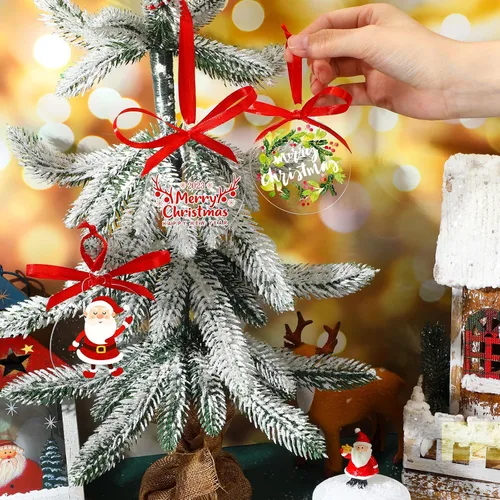 Vista 5 de Blulu 200 Piezas Adornos de Acrílico Transparente de Navidad con 4 Rollos de Cinta Roja DIY Blancos Círculo Acrílico Redondo Ornamento
