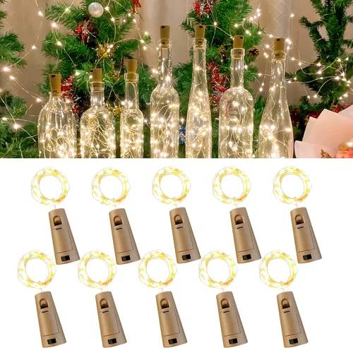 Vista 7 de Etinga Paquete de luces LED para botellas de doble batería, 6.6 pies, 20 LED, el doble de tiempo de iluminación, para uso en interiores