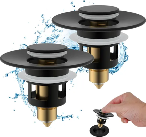 Vista 18 de Hibbent Paquete de 2 Tapones Universales de Todo Metal para Lavabo de Baño para Lavamanos de 1.1''~2.3'', Colador de Desagüe de Lavabo Emergente