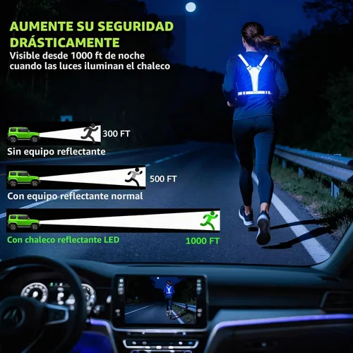 Vista 2 de Chaleco reflectante para correr con luz LED, chaleco reflectante recargable de alta visibilidad Bule