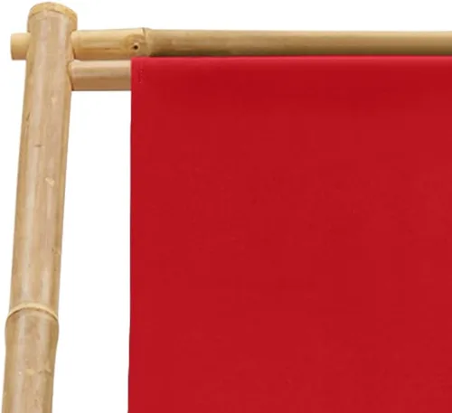 Vista 9 de vidaXL Silla de cubierta roja de bambú y lona Respaldo ajustable Patio, playa, campamento Resistente a la intemperie y duradera Diseño Rojo