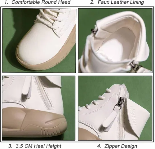 Vista 8 de MSYINGL Botas Martin de suela gruesa para mujer, zapatos mecedores de cuero, zapatos de caña alta con cordones, zapatos cortos casuales