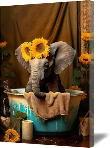 Vista 7 de QIXIANG Lienzo decorativo de oso para decoración de baño, diseño de oso divertido en la bañera, impresiones de imágenes de tema moderno de animales