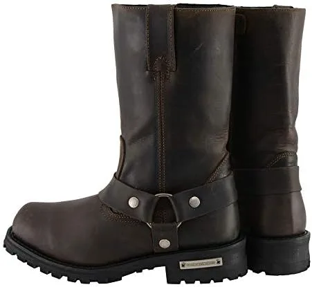 Vista 7 de Milwaukee Leather MBM9062 - Botas clásicas de 11 pulgadas con arnés marrón oscuro con punta cuadrada para hombre, talla 9