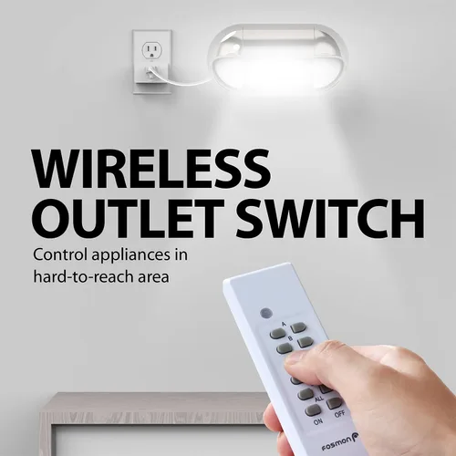 Vista 3 de Fosmon Enchufe de toma de control remoto inalámbrico para interiores, interruptor de luz de encendido/apagado a pilas para toma de corriente