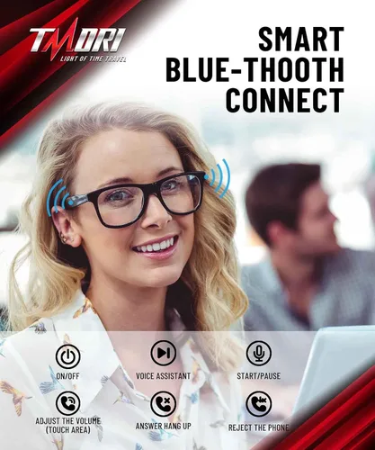 Vista 2 de Gafas inteligentes Gafas de sol de dientes azules: lentes de luz azul, disparo remoto, micrófono de oído abierto y altavoces, llamadas manos libres