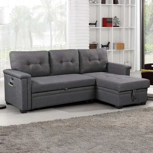 Vista 8 de Lilola Home - Sofá seccional reversible con tumbona de almacenamiento y bolsillo, gris oscuro