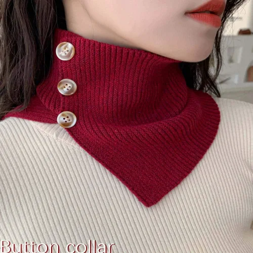Vista 2 de YEKEYI Collar falso de punto para mujer, cuello alto, solapa envolvente, con botones, collar desmontable