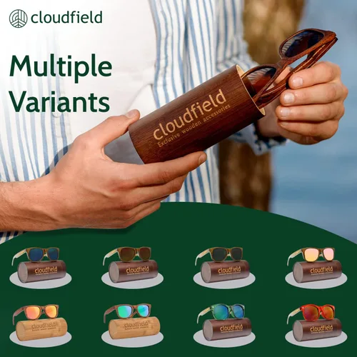 Vista 5 de cloudfield Wood Frame Sunglasses for Men and Women with 9-Layer Polarized Lenses and Double Layer of UV Blocking Coating