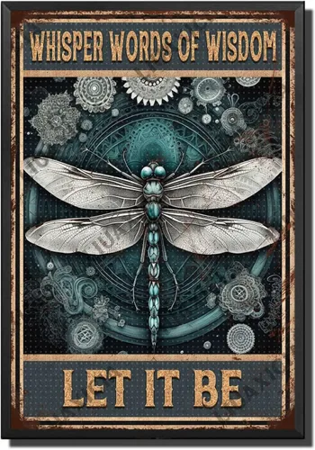 Vista 19 de LIUAXICIA Letrero de estaño vintage divertido con texto en inglés «Into The Forest I go to Lose My Mind and Free My Soul Dragonfly», letrero